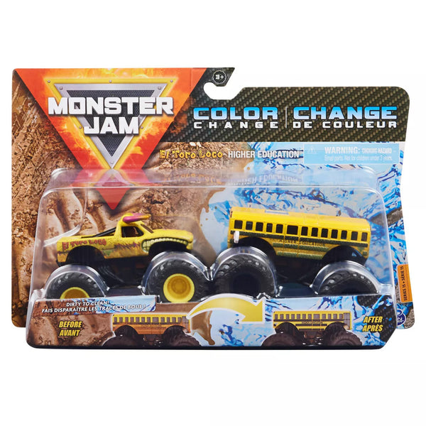 SPIN MASTER MONSTER JAM 6055949XX COLOUR CHANGE 1/64 SCALE DIECAST TOY TRUCKS 2PK EL TORO LOCO HIGHER EDUCATION