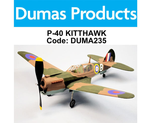 DUMAS 235 P-40 KITTYHAWK WALNUT RUBBER POWERED FLYING MODEL 18 INCH WINGSPAN