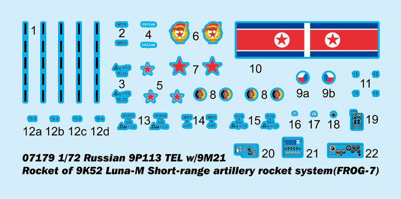 TRUMPETER 07179 RUSSIAN 9P113 TEL WITH ROCKET OF 9K52 LUNA-M SHORT RANGE ARTILLERY ROCKET SYSTEM (FROG-7) 1/72 SCALE VEHICLE PLASTIC MODEL KIT