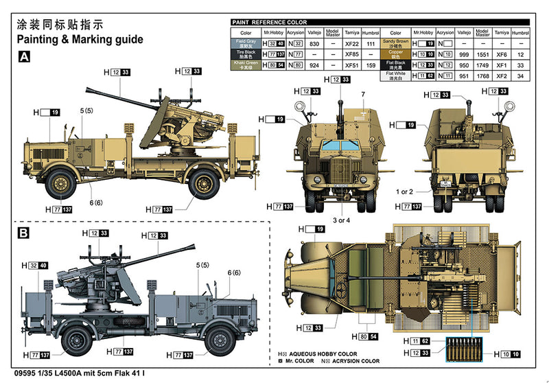 TRUMPETER 09595 L4500A MIT 5CM FLAK 41 I 1/35 SCALE VEHICLE PLASTIC MODEL