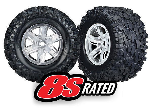 TRAXXAS 7772R  XMAXX SATIN CHROME RIMS WITH GLUED WHEELS 2 PACK