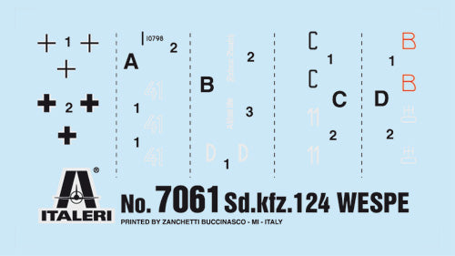 ITALERI 7061 SD.KFZ. 124 WESPE 10.5CM LEICHTE FELDHAUBITZE 1/72 SCALE PLASTIC MODEL KIT