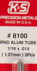 K&S 8100 ALUMINIUM ROUND TUBE 1.57MM 3 PIECES