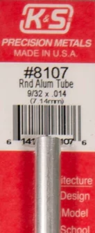 K&S 8107 ALUMINIUM ROUND TUBE 9/32 X .014 (7.14MM)