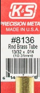 K&S 8136 ROUND BRASS TUBE 13/32 X .014