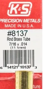 K&S 8137 BRASS ROUND TUBE 7/16 X .014