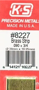 K&S 8227 BRASS STRIP .090 X 3/4 (2.38MM X 19.05MM)