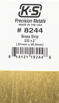 K&S 8244 BRASS STRIP 0.032 X 2 X 12INCH (.81MM X 50.8MM)