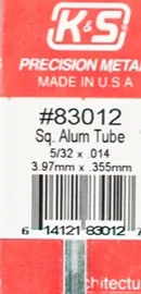 K&S 83012 SQUARE ALUMINIUM TUBE 3.97MM X .355MM