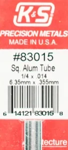 K&S 83015 SQUARE ALUMINIUM TUBE 6.35MM X .355MM