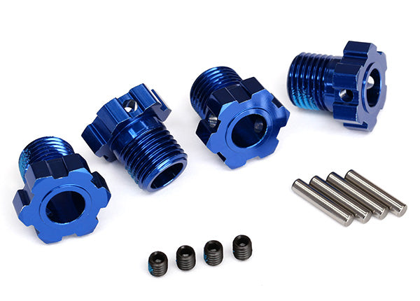 TRAXXAS 8654 WHEEL HUBS SPLINED 17MM 4 PACK BLUE ANODIZED TO FIT MAXX AND E-REVO VXL PERFORMANCE ACCESSORIES