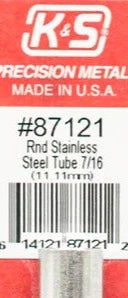K&S 87121 ROUND STAINLESS STEEL TUBE 7/16 11.11MM
