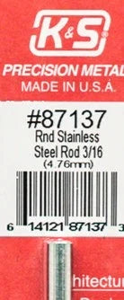 K&S 87137 ROUND STAINLESS STEEL ROD 3/16 (4.76MM)