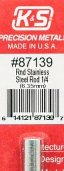 K&S 87139 ROUND STAINLESS STEEL ROD 1/4 (6.35MM)