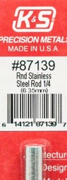 K&S 87139 ROUND STAINLESS STEEL ROD 1/4 (6.35MM)