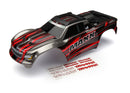 TRAXXAS 8911R 1/10 MAXX PAINTED BODY WITH CAGE AND STICKER SHEET RED/GREY/BLACK