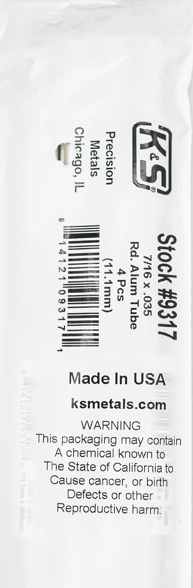 K&S 83034 ROUND ALUMINIUM TUBE 7/16 X .035 (11.11MM X .888MM)