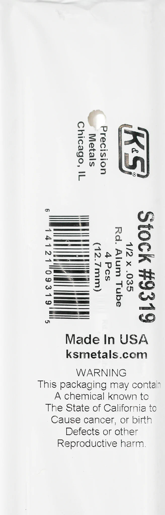 K&S 83035 ROUND ALUMINIUM TUBE 1/2 X .035 (12.70MM X .888MM)