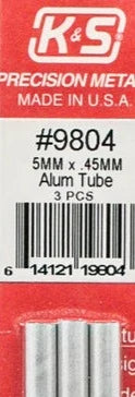 K&S 9804 ALUMINIUM TUBE 5MM X .45MM 3 PIECES