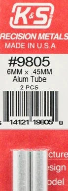 K&S 9805 ALUMINIUM TUBE 6MM X .45MM 2 PIECES