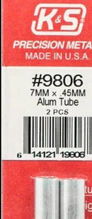 K&S 9806 ALUMINIUM TUBE 7MM X .45MM 2 PIECES