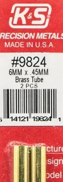 K&S 9824 6MM X .45MM BRASS TUBE 2 PIECES