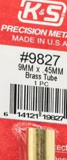 K&S 9827 BRASS TUBE 9MM X .45MM 1 PIECE