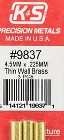 K&S 9837 4.5MM X .225MM THIN WALL BRASS 3 PIECES