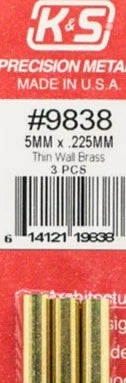 K&S 9838 THIN WALL BRASS 5MM X .225MM 3 PIECE