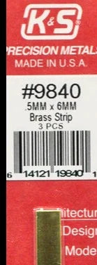 K&S 9840 BRASS STRIP .5MM X 6MM 3 PIECES