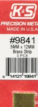 K&S 9841 BRASS STRIP .5MM X 12MM 3 PIECES