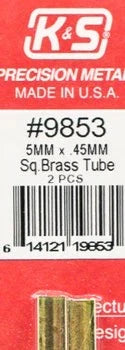 K&S 9853 SQUARE BRASS TUBE 5MM X .45MM 300MM LENGTHS