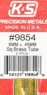 K&S 9854 SQUARE BRASS TUBE 6MM X .45MM 2 PIECES