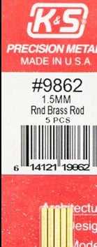 K&S 9862 ROUND BRASS ROD 1.5MM 5 PIECES