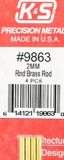 K&S 9863 ROUND BRASS ROD 2MM 4PCS