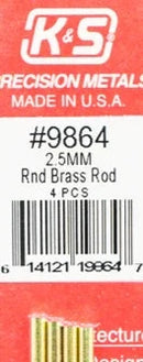 K&S 9864 ROUND BRASS ROD 2.5MM 4 PIECES