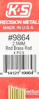 K&S 9864 ROUND BRASS ROD 2.5MM 4 PIECES