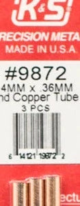 K&S 9872 ROUND COPPER TUBE 4MM X .36MM 3 PIECES