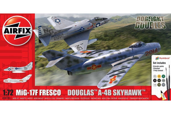 AIRFIX 50185 MIG 17F FRESCO DOUGLAS A-4B SKYHAWK 1:72 PLASTIC MODEL PLANE KIT PAINT AND CEMENT INCLUDED