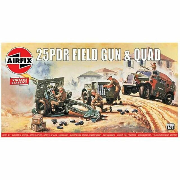 AIRFIX 01305V 25PDR FIELD GUN & QUAD 1/76 SCALE PLASTIC MODEL CAR GUN KIT