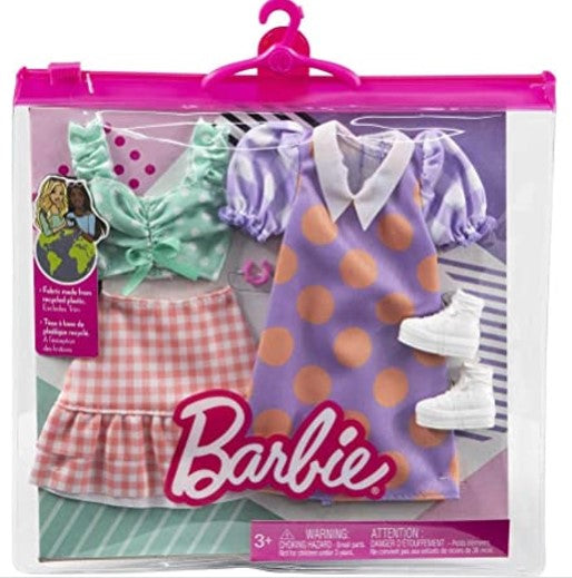 BARBIE FASHIONS WITH PURPLE AND ORANGE SPOT DRESS 2PK