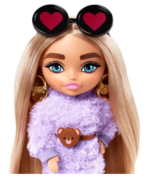 BARBIE EXTRA MINIS DOLL WITH FLUFFY PURPLE DRESS AND TEDDY BELT