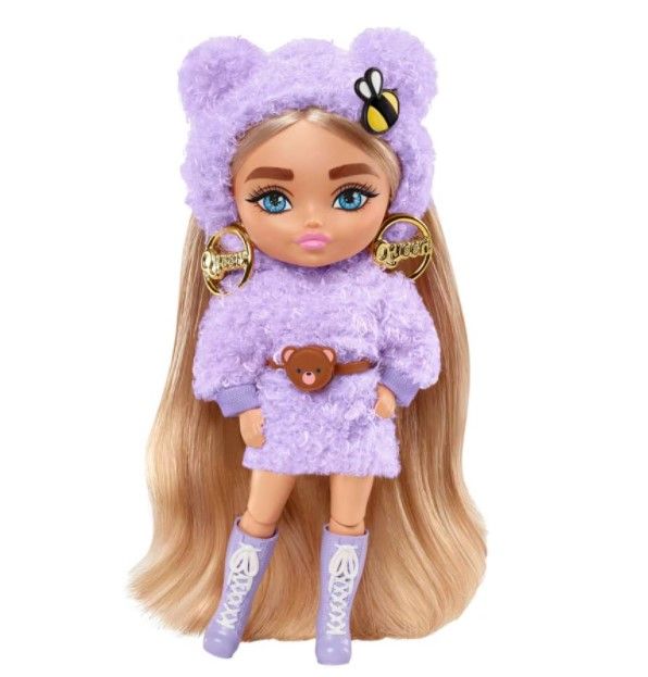 BARBIE EXTRA MINIS DOLL WITH FLUFFY PURPLE DRESS AND TEDDY BELT
