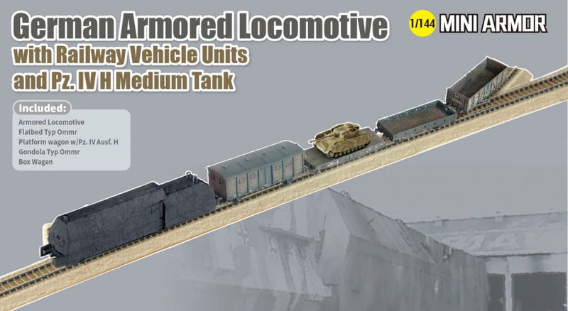 DRAGON 14152 GERMAN ARMORED LOCOMOTIVE WITH RAILWAY VEHICLE UNITS 1/144 SCALE PLASTIC MODEL KIT