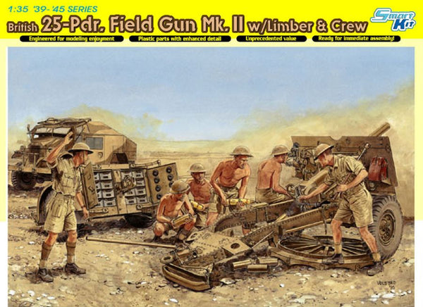 DRAGON 6675 BRITISH 25-PDR. FIELD GUN MK.II WITH LIMBER AND CREW (SMART KIT) 1/35 SCALE PLASTIC MODEL KIT