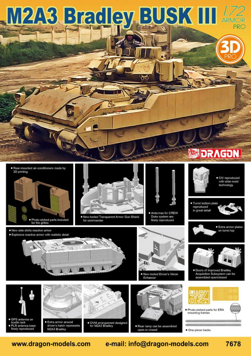 DRAGON 7678 M2A3 BRADLEY BUSK III 1/72 SCALE PLASTIC MODEL KIT