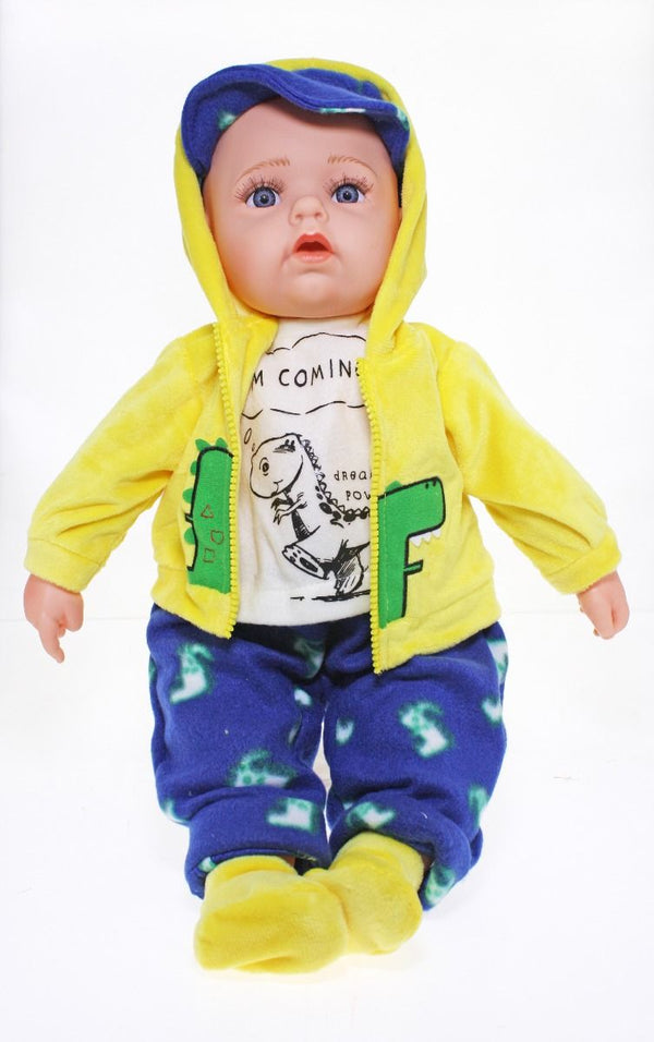 COTTON CANDY BABY DOLL BENJAMIN WITH YELLOW HOODIE SOFT BODY 50CM