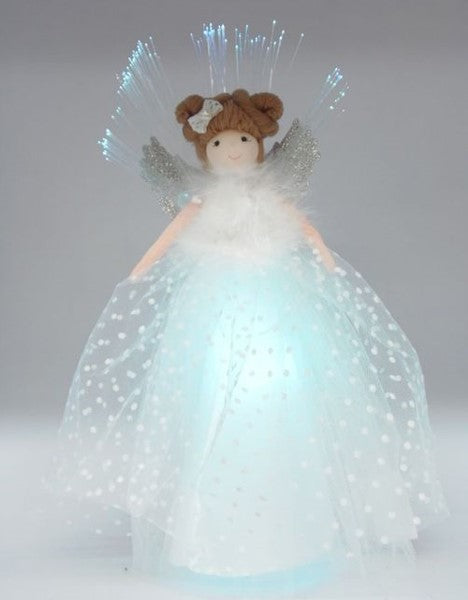 COTTON CANDY LED ANGEL TREE TOPPER WHITE SPOT DRESS