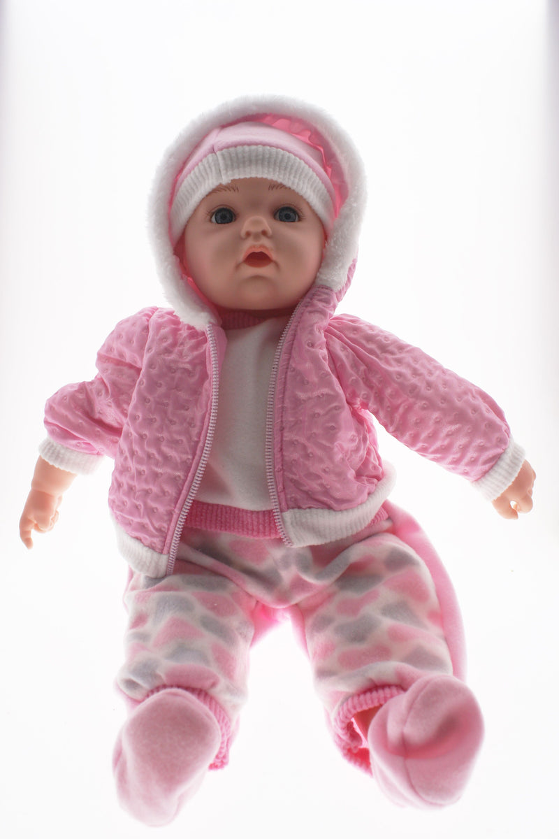 COTTON CANDY BABY DOLL LIZZY WITH PINK COAT SOFT BODY 50CM