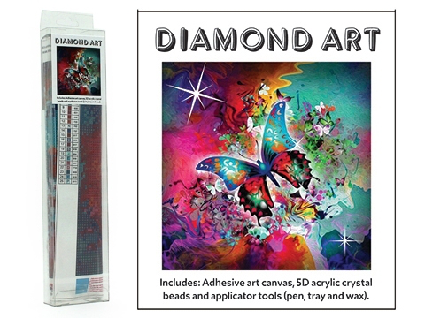 DIAMOND ART KIT WITH PICTURE AND CRYSTAL BEADS COLOURFUL BUTTERFLY 30X30CM